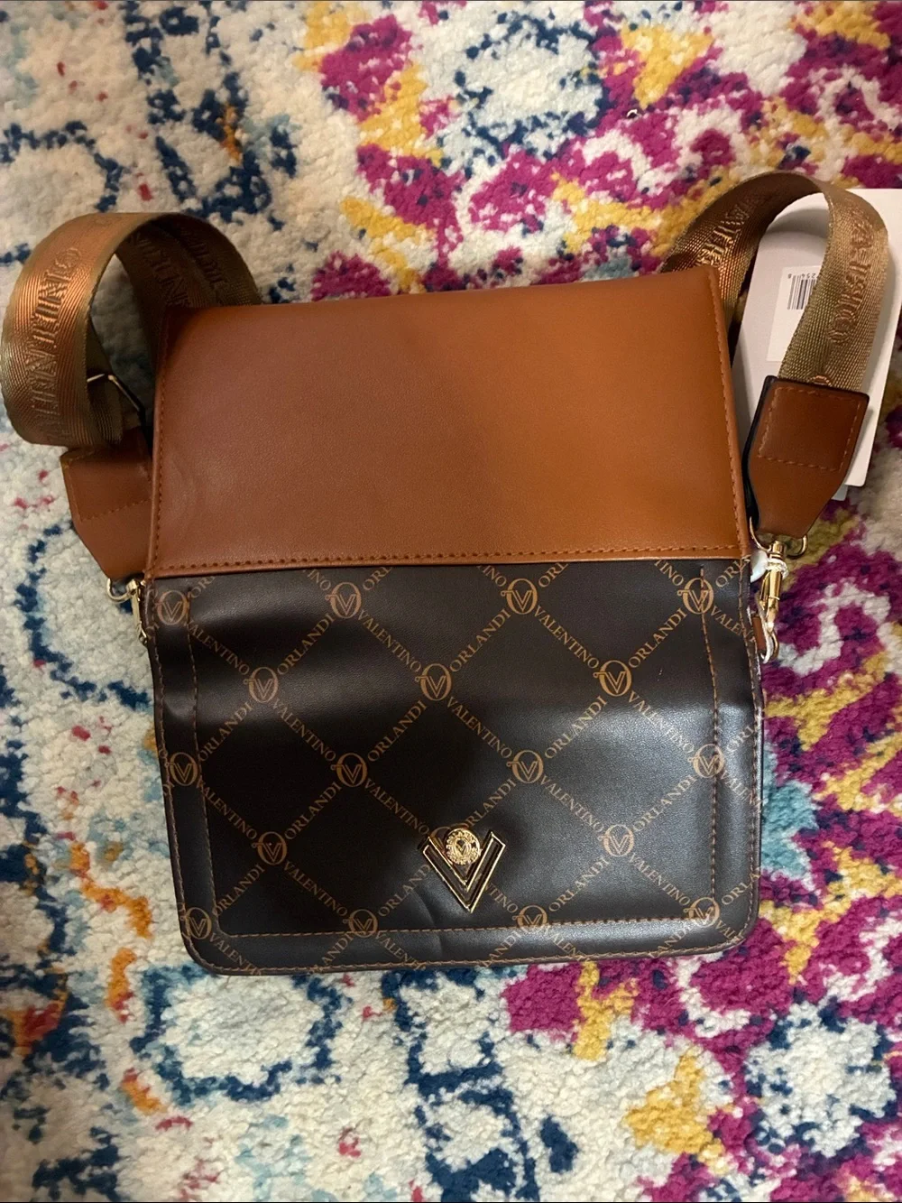 Valentino-Quilted Monogram Crossbody Bag - Brown NWT